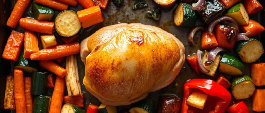 ofengemüse mit hähnchen vom blech